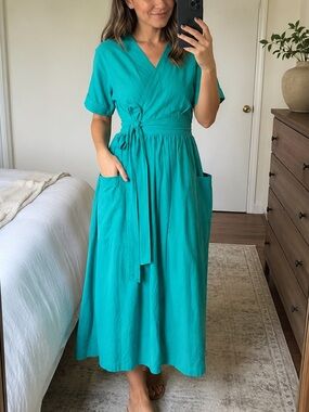 100% Cotton Gap Green Wrap-Style Midi Dress
